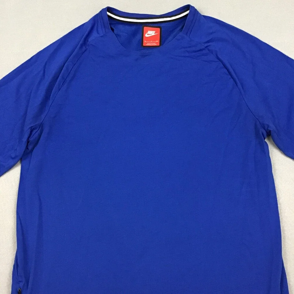 Nike Tech Shirt Men Small Blue Solid Short Sleeve Zip Pocket Crew Pullover S